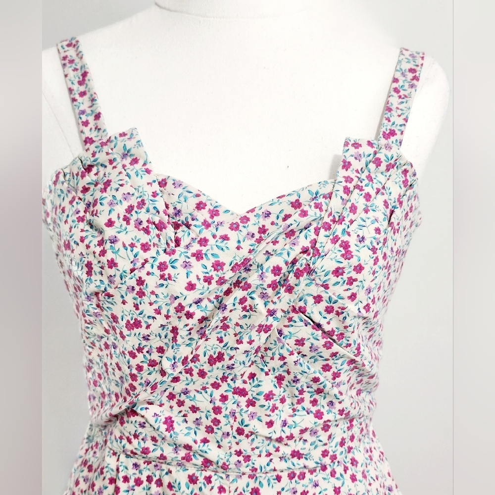 FOREVER NEW Vintage Women Playsuit Size 6 Pink Floral Sleeveless Zip Pockets - Picture 2 of 11